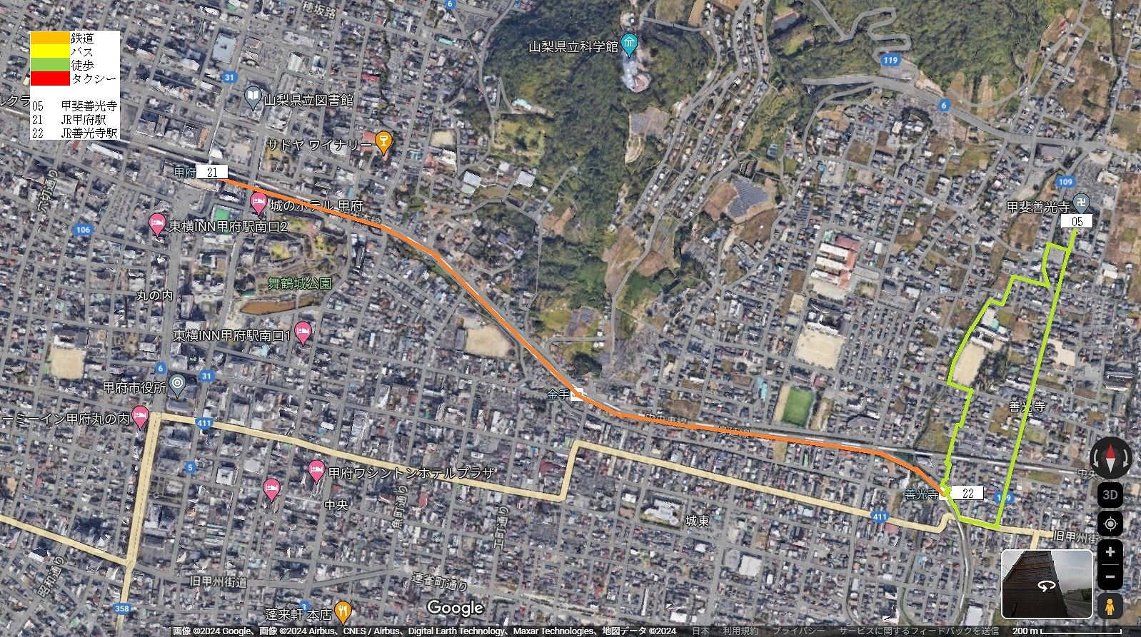 甲府市東部の地図