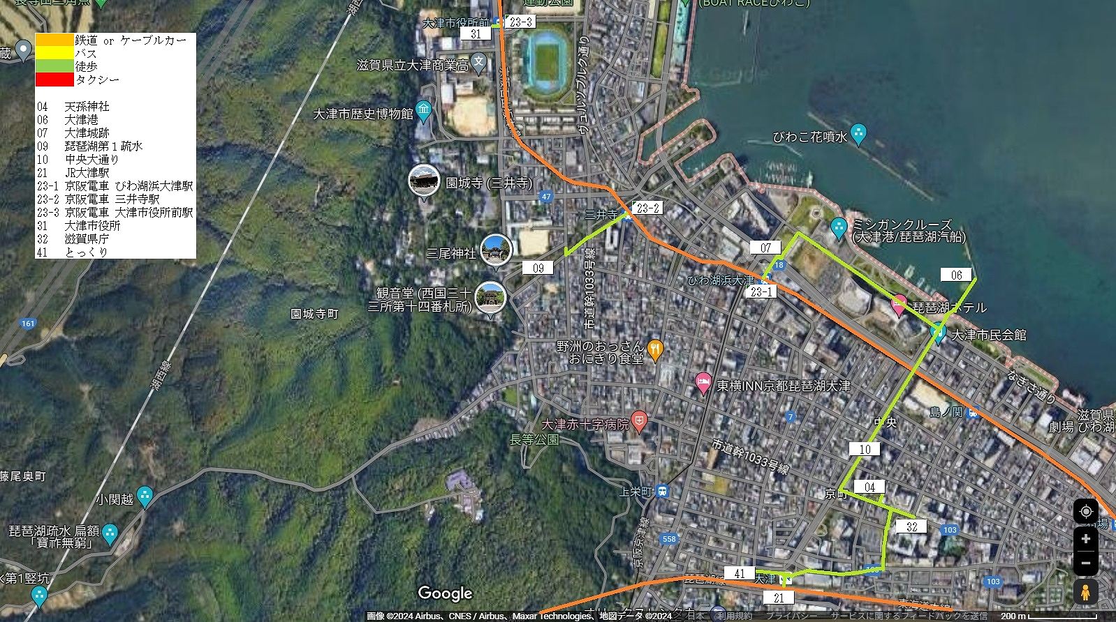 大津市中心部の地図