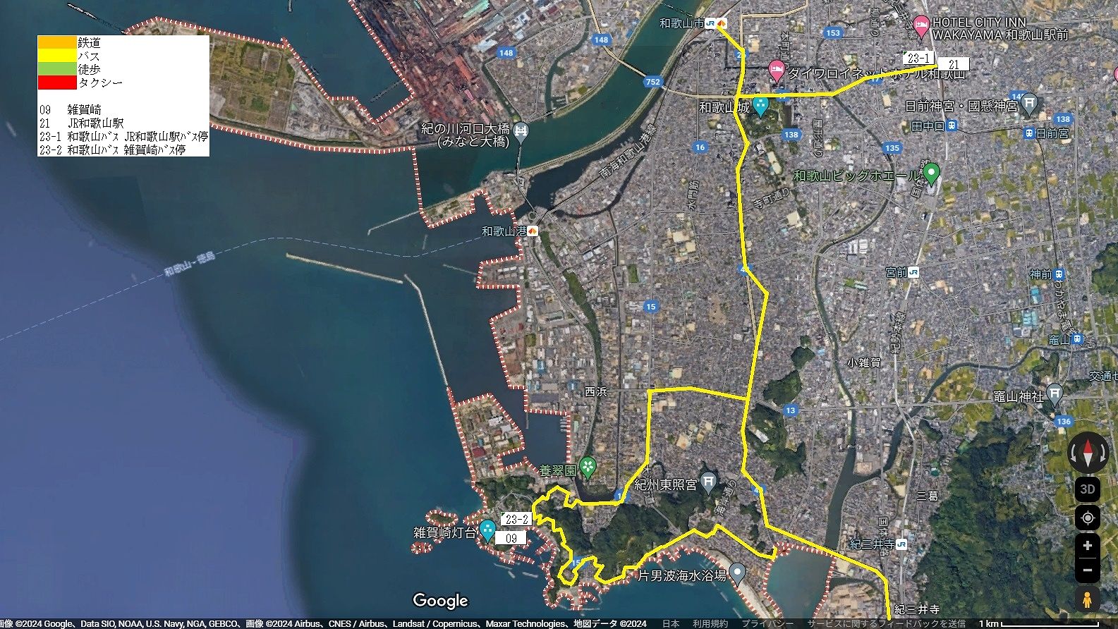和歌山市中北部の地図