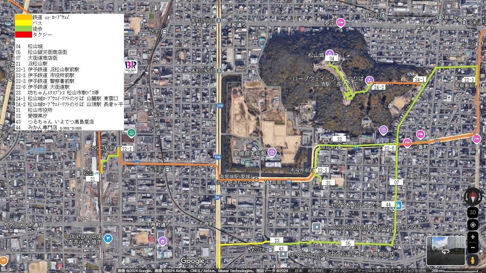 松山市中心部の地図